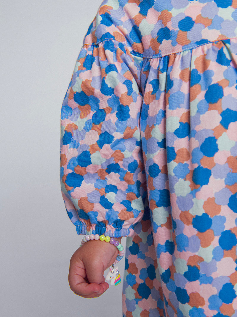 Bedrucktes Kleid mit Rüschkragen für Mädchen