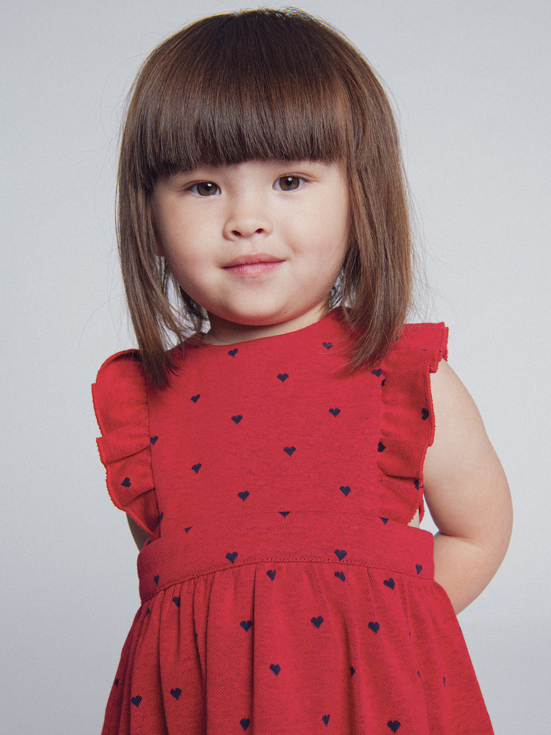 Rotes Kleid mit Herzen aus Strick für Mädchen