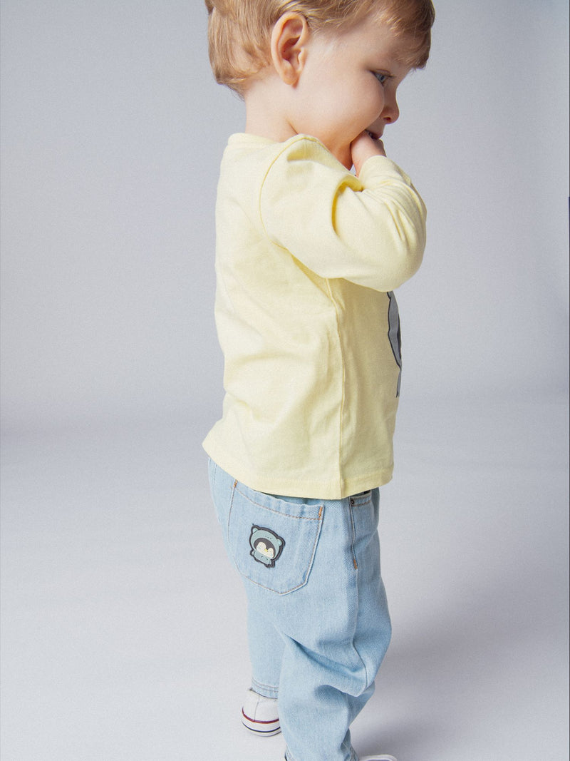 Jeans mit Mikrofleece-Futter und Pinguinabzeichen für Jungen