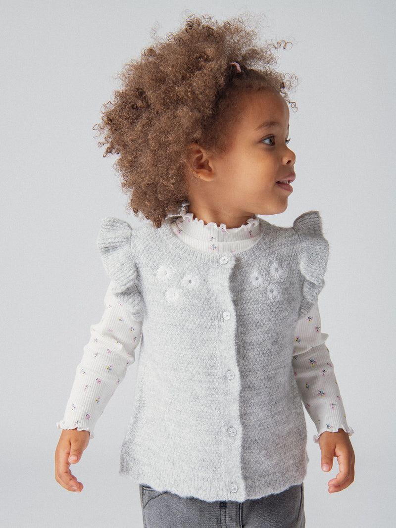 Ärmellose Strickjacke aus strukturiertem Garn mit Rüschen für Mädchen