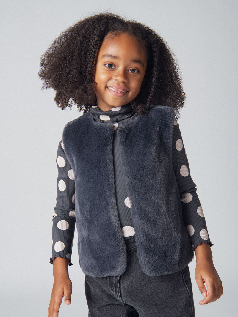 Cardigan gris foncé en fourrure synthétique sans manches et réversible pour fille
