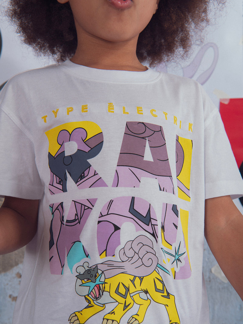 Weißes T-Shirt mit Pokémon Raikou Animation