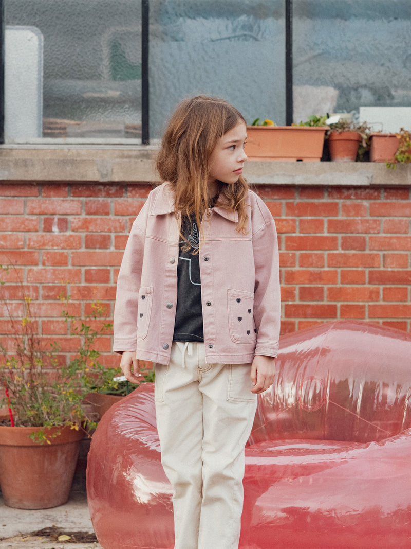 Rosa Jacke mit Herzstickerei für Mädchen