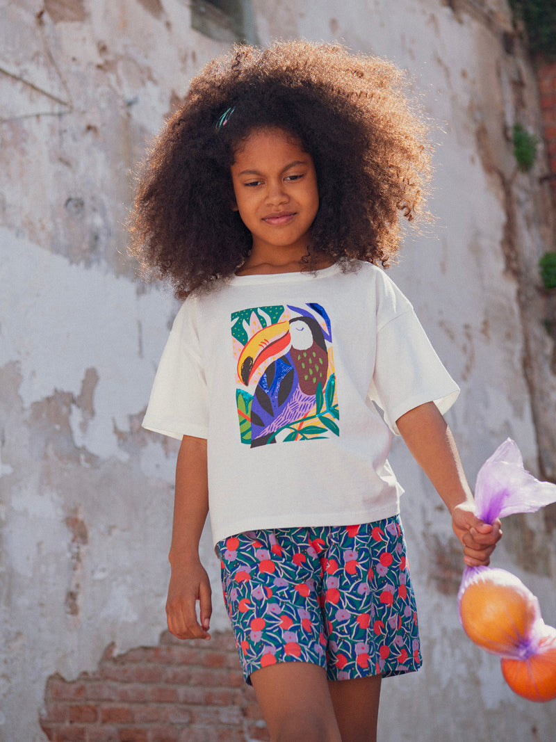Ecru-T-Shirt mit Toucan-Animation für Mädchen