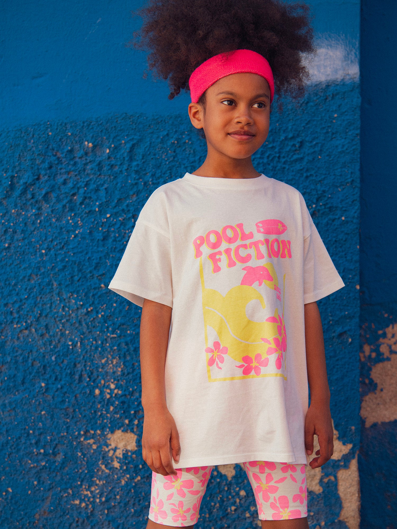 Ecru Oversize T-Shirt mit Strandanimation für Mädchen