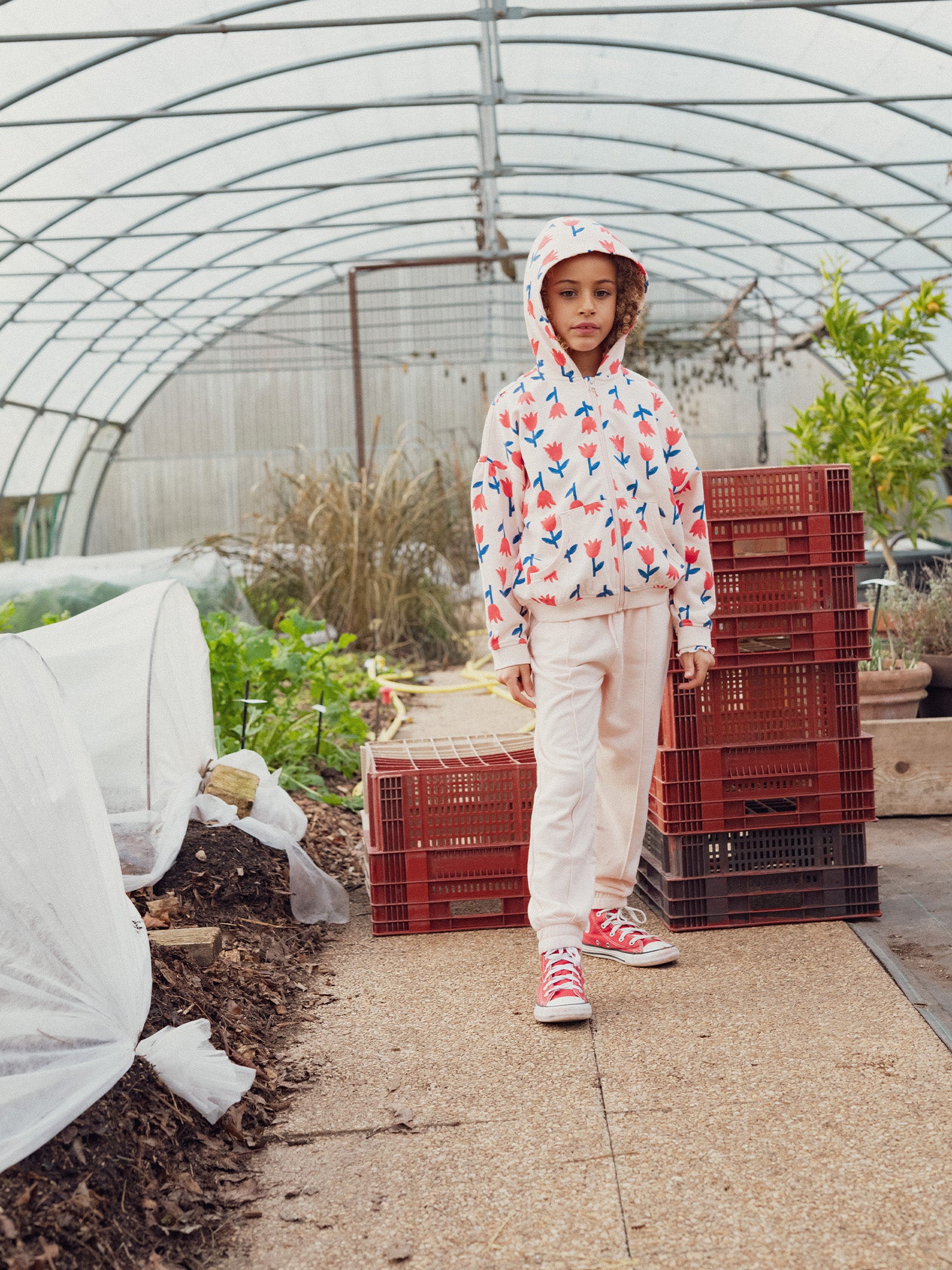 Haut de jogging rose imprimé coquelicots pour fille
