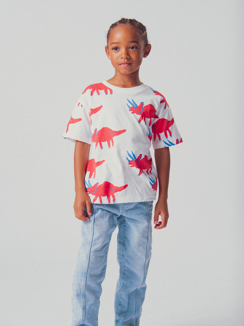 Kurzarm T-Shirt ecru mit Dino-Druck für Jungen