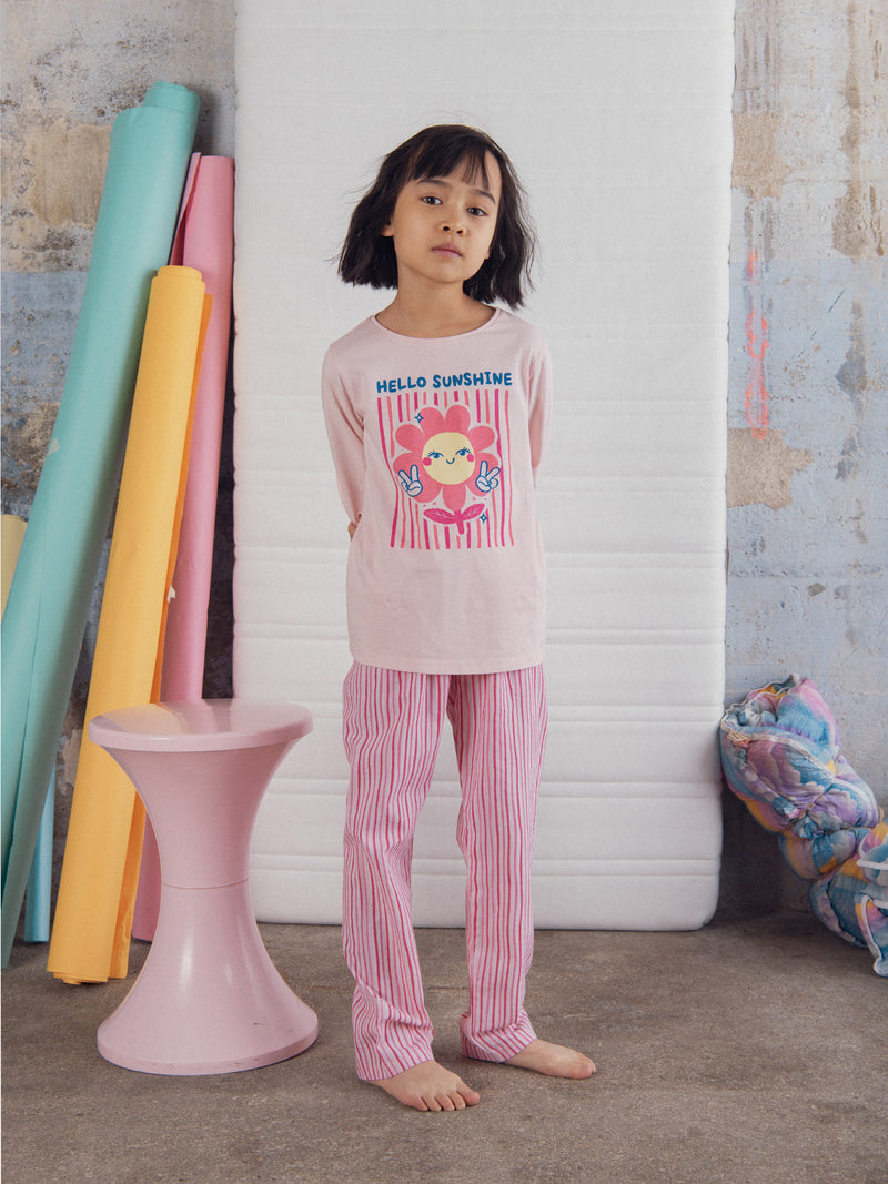 Langes rosa Pyjama "Hello Sunshine" für Mädchen