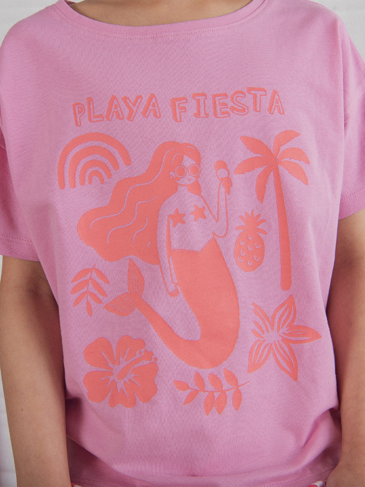 Kurzer pinker Pyjama mit "Playa Fiesta"-Druck für Mädchen