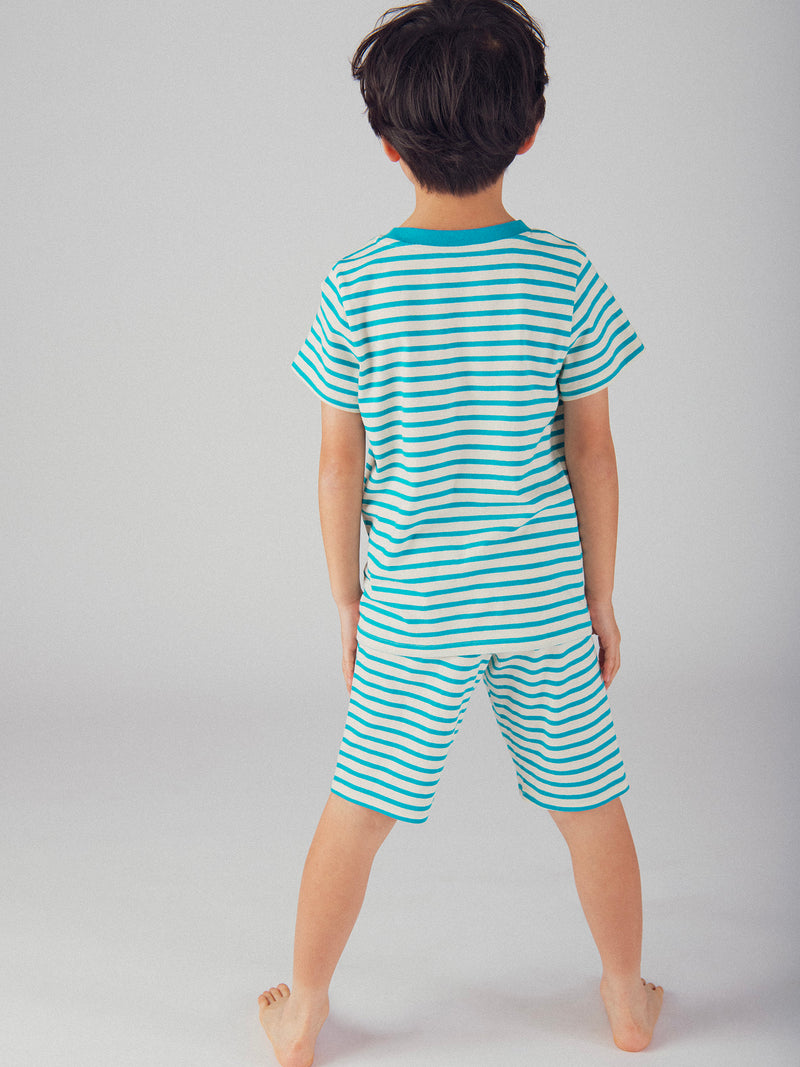 Kurzes phosphoreszierendes Pyjama mit Streifen und "Lustigem Monster"-Motiv für Jungen