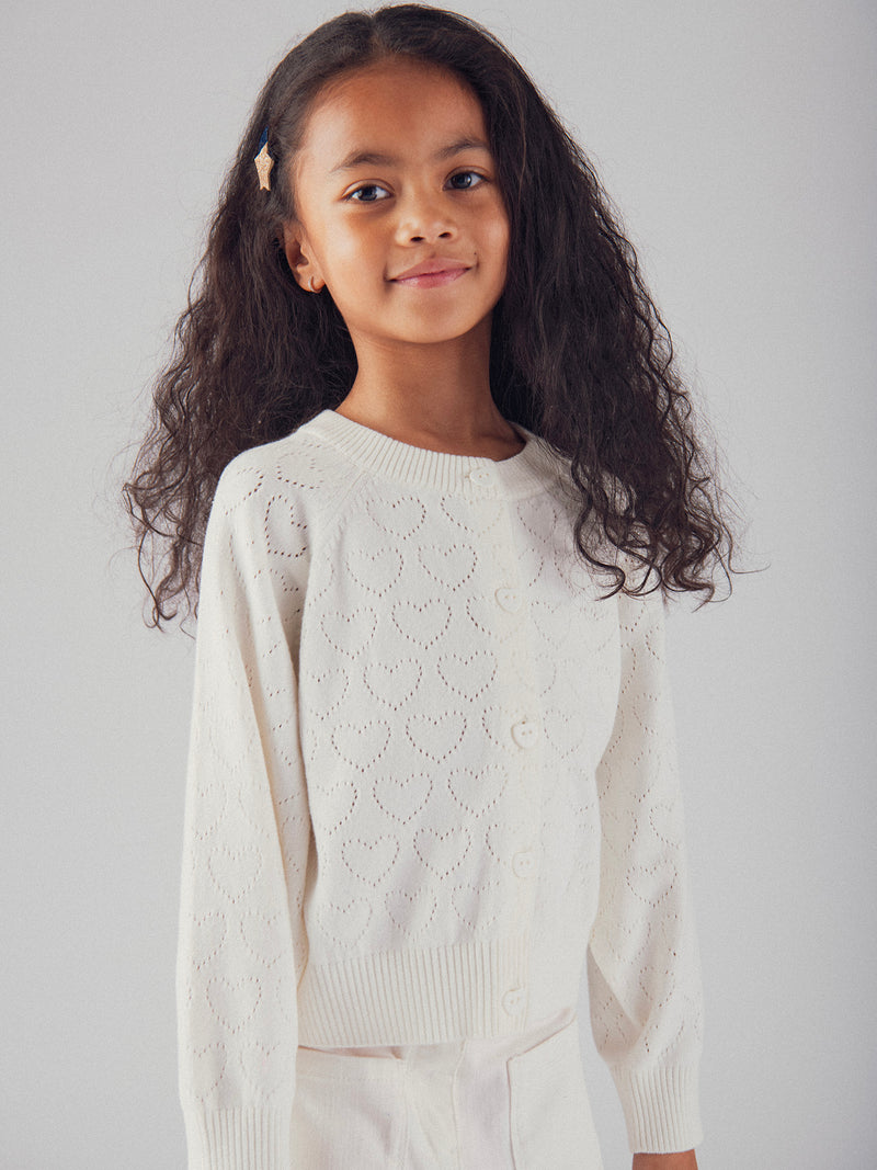 Cremefarbener cardigan mit Herzdetails für Mädchen