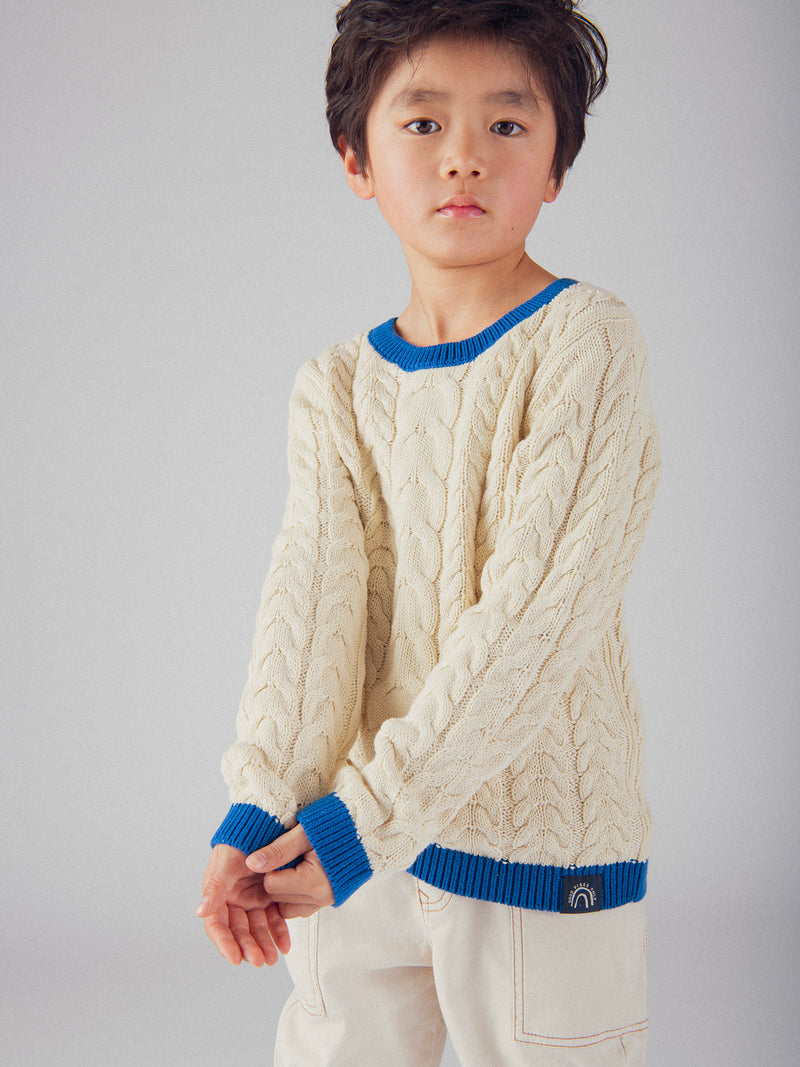 Beige Pullover mit blauen Details für Jungen