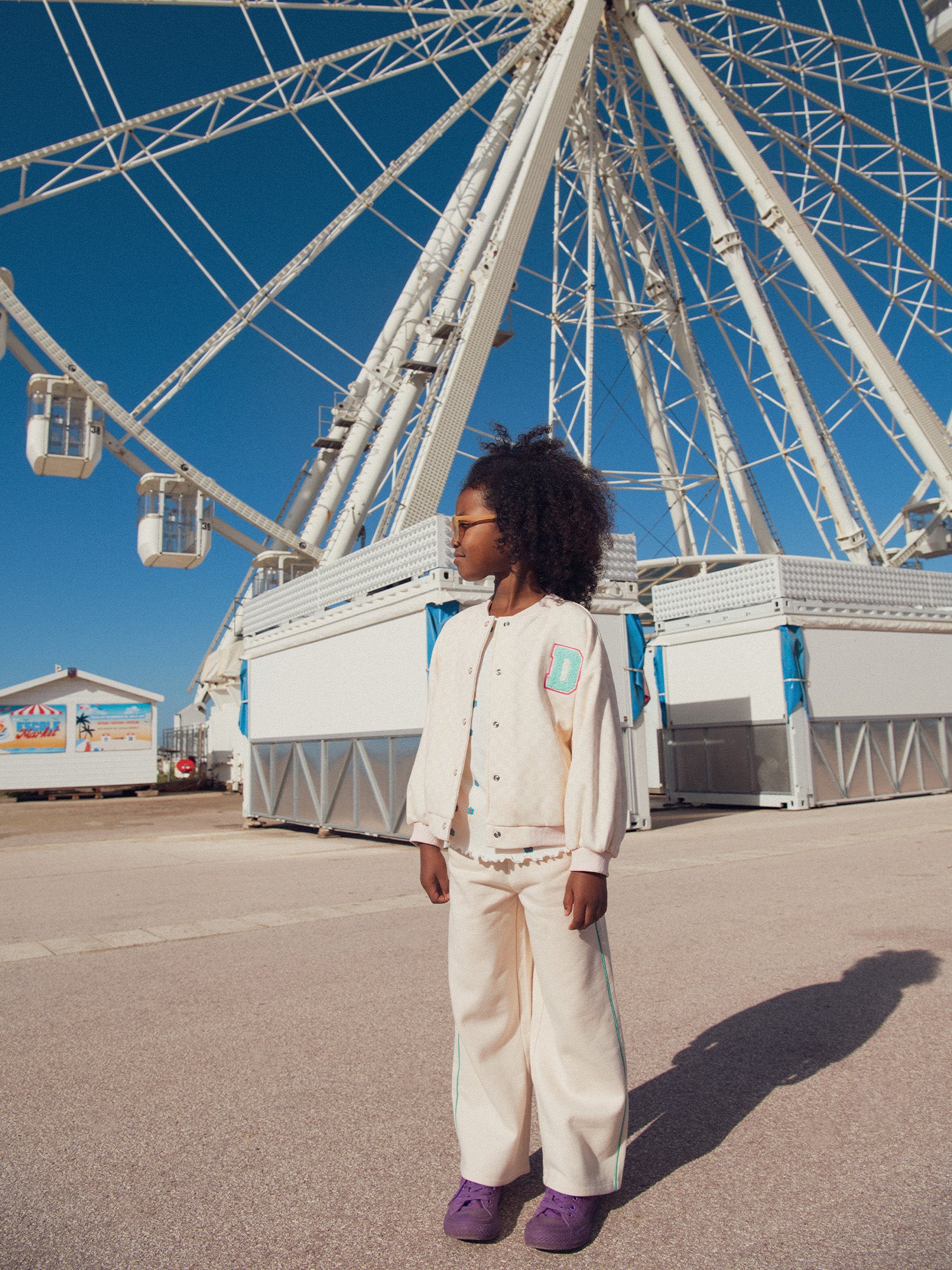 Veste teddy à damier rose et écru pour fille