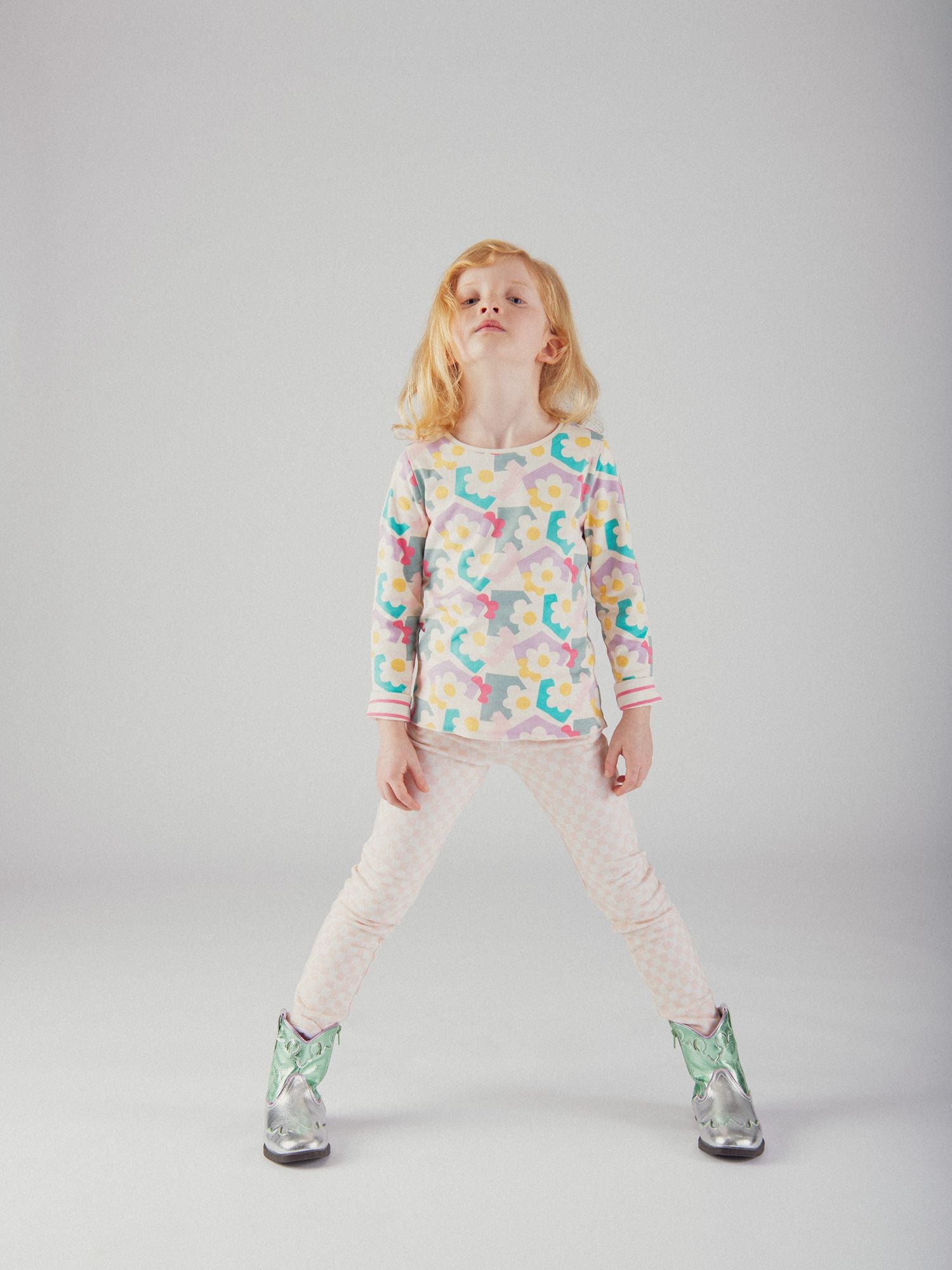 Pantalon doublé chaud à damier rose et écru pour fille