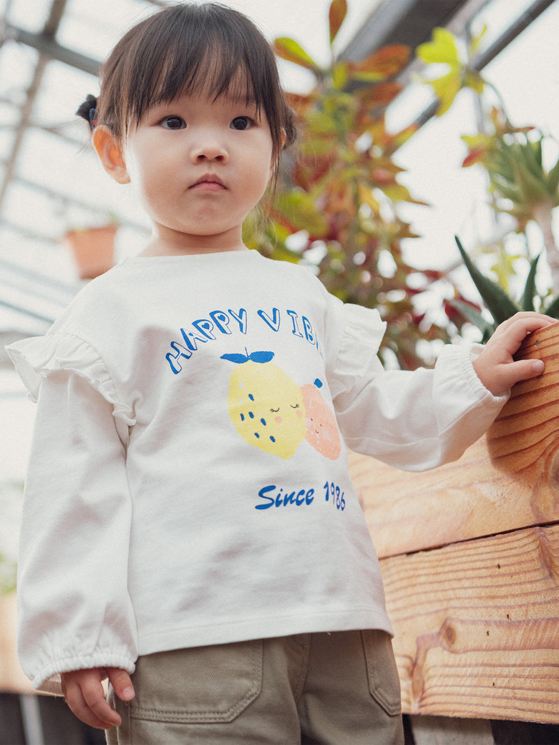 T-Shirt mit Flatterärmel und Fruchtmuster für Babymädchen