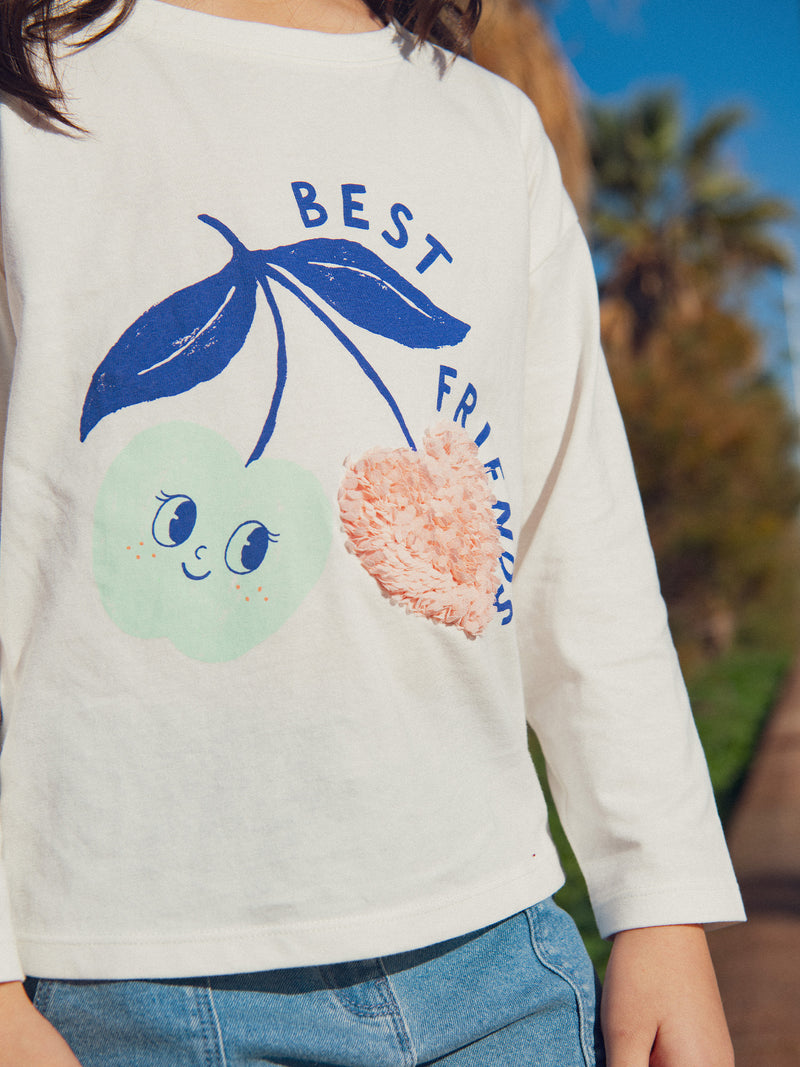 Langarm-T-Shirt mit Kirschanimation für Mädchen