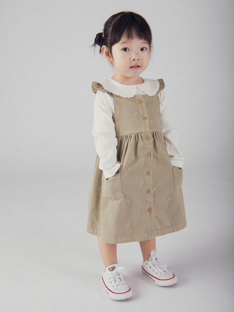 Kleid Latzhose mit Blumenstickereien für Mädchen