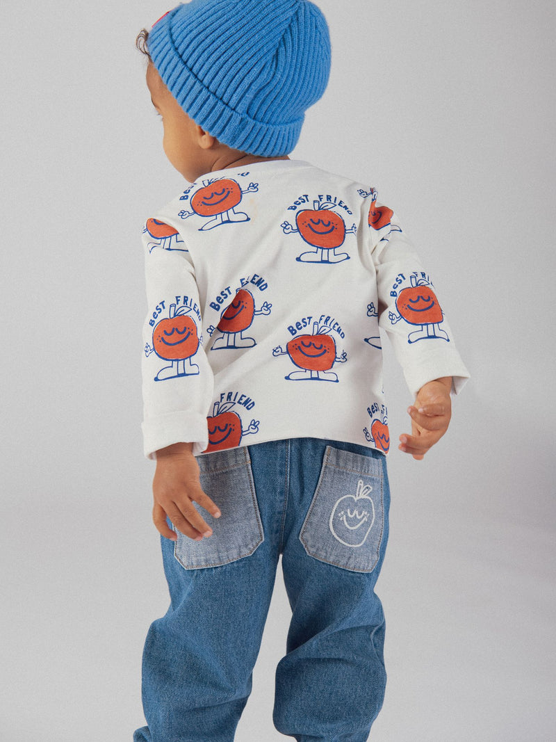 Blauer Bicolor-Jeans mit Apfelmotiv für Baby Jungen