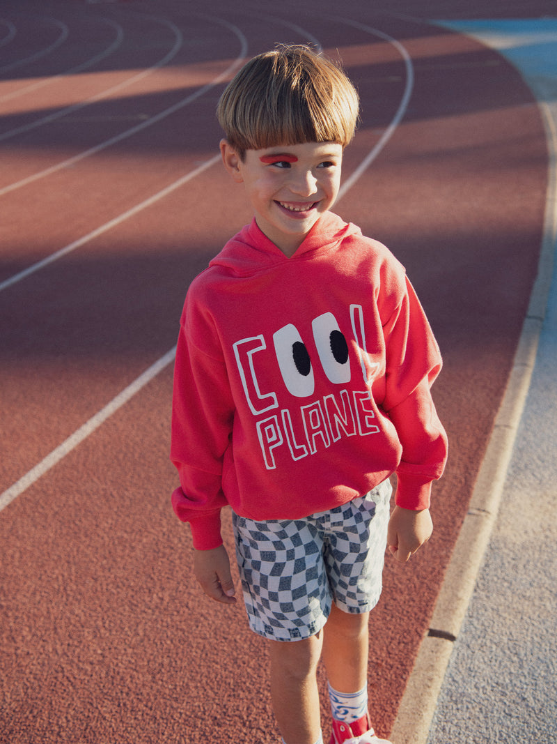 Roter Sweatshirt mit Animation und Kapuze für Jungen