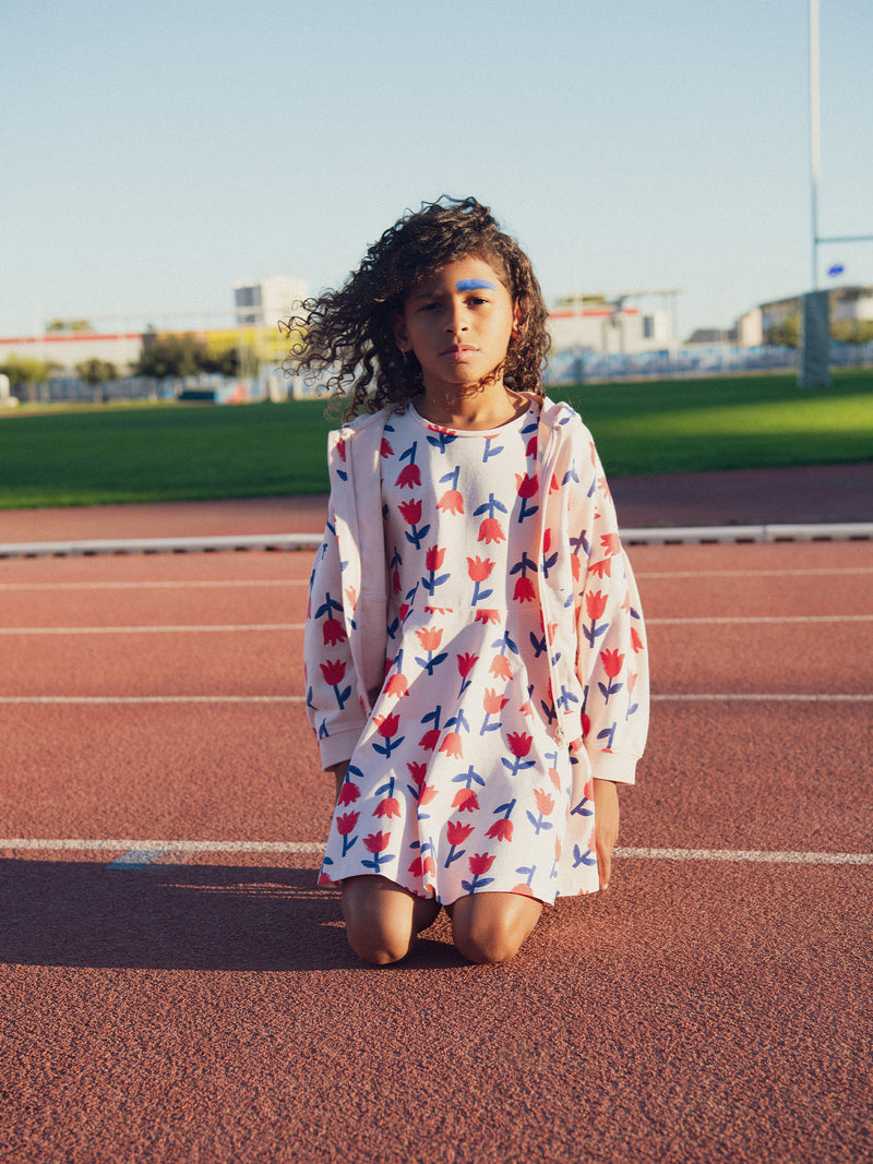 Ärmelloses Blumendruckkleid mit langen Ärmeln für Mädchen