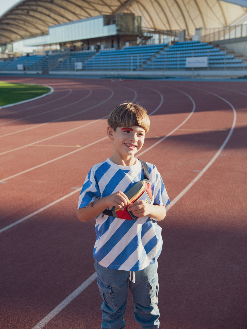 Gestreiftes ecru-blaues Kurzarm-T-Shirt für Jungen