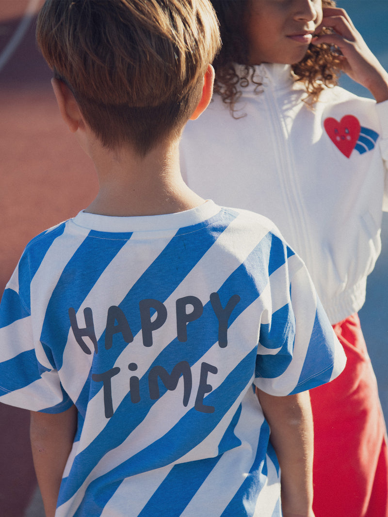Gestreiftes ecru-blaues Kurzarm-T-Shirt für Jungen