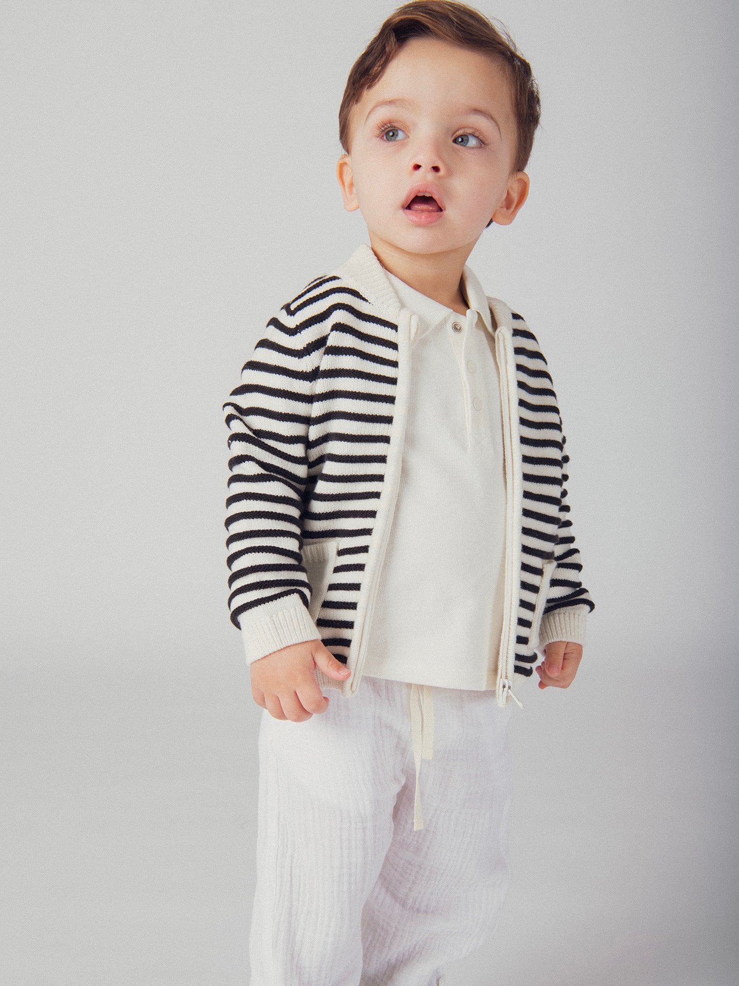 Gilet zippé rayé avec broderie éléphant pour bébé garçon