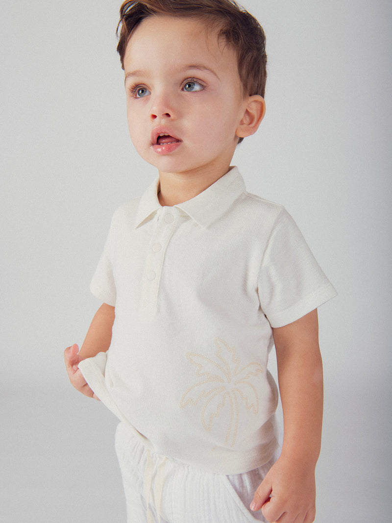 Ecru Polo mit Palme Stickerei für Jungen