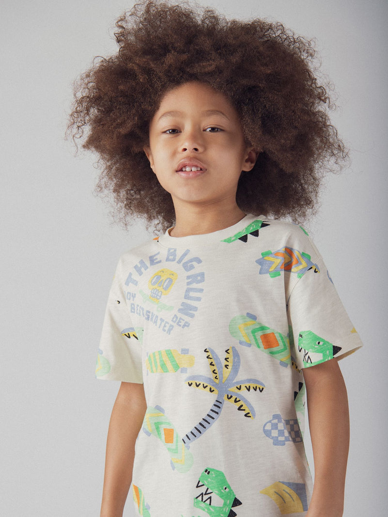 Ecru T-Shirt mit Dino-Druck für Jungen