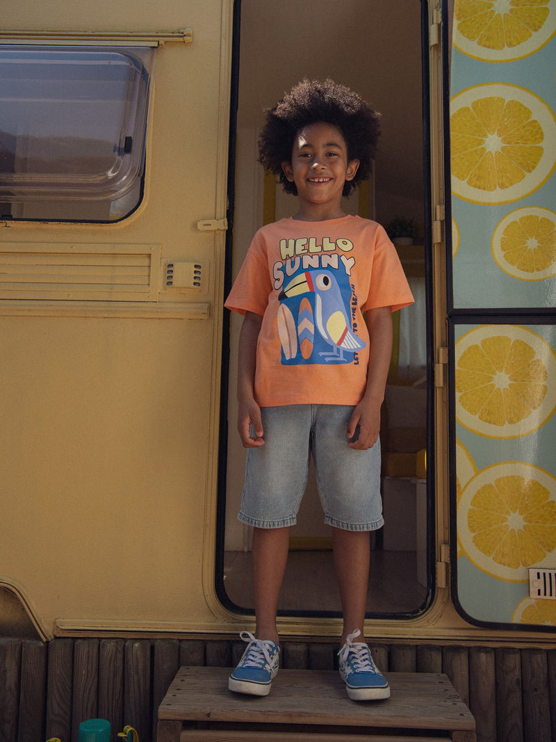 Orange T-Shirt mit Toucan-Animation für Jungen