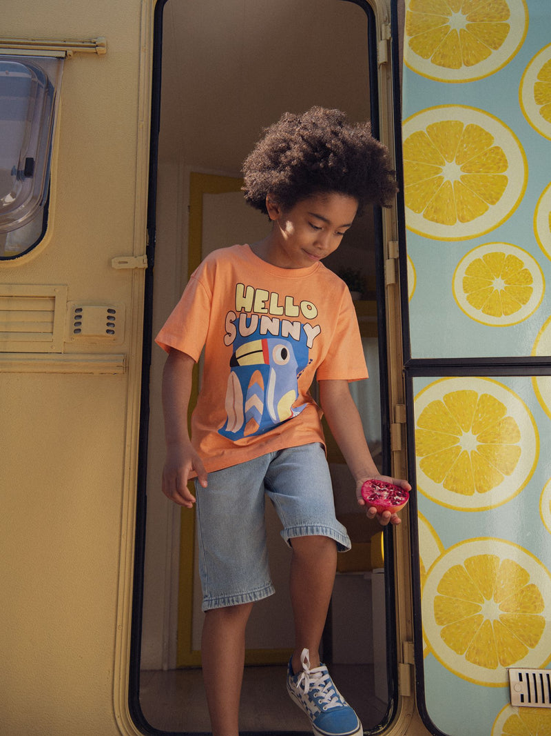 Orange T-Shirt mit Toucan-Animation für Jungen