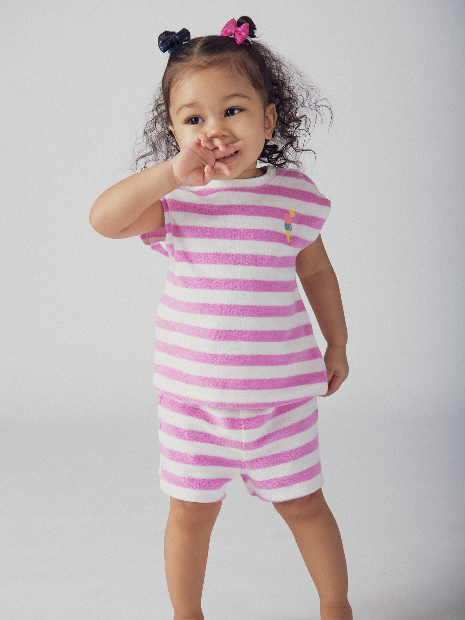 Gestreiftes Set in Rosa und Weiß für Baby Mädchen