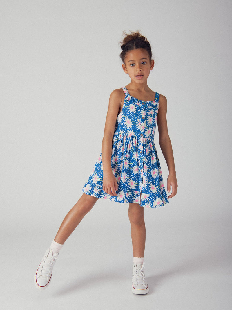 Blaues Kleid mit Blumenmuster für Mädchen