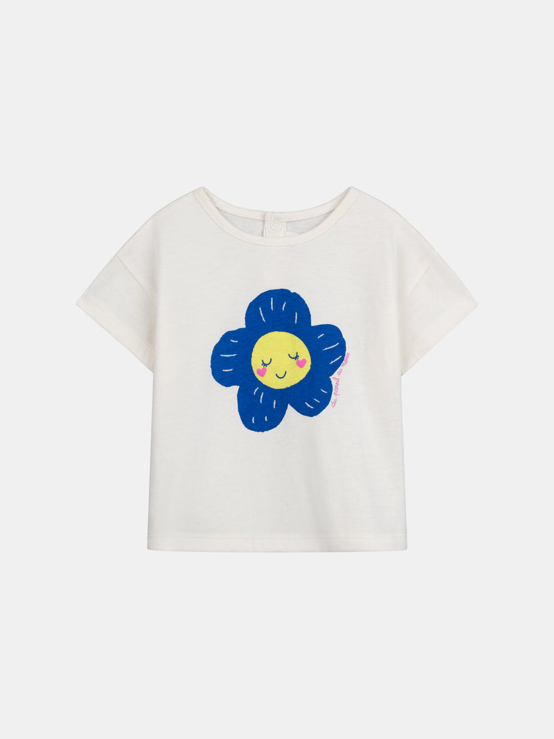 Ecru T-Shirt mit Blumenmotiv für Mädchen