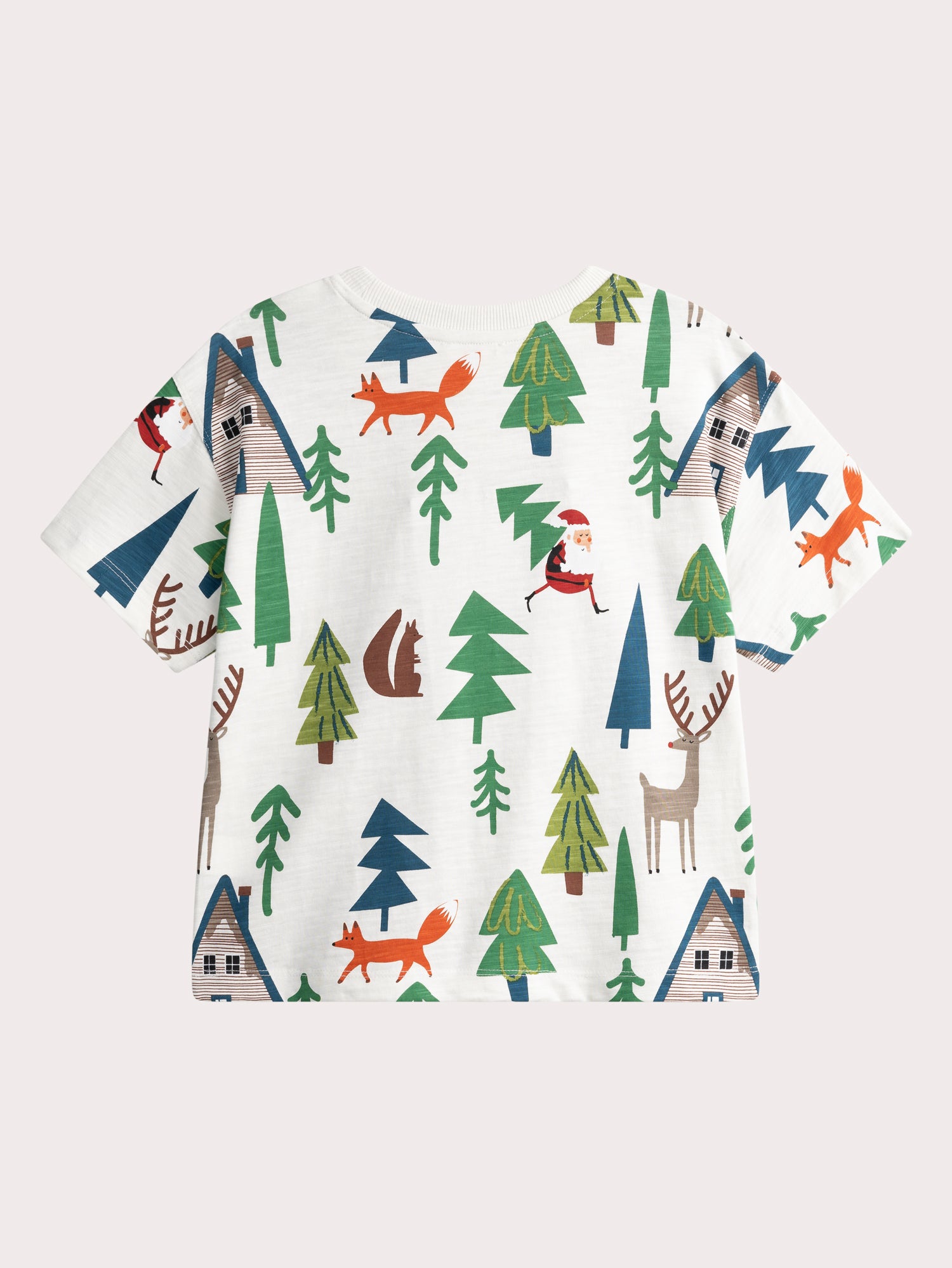 Kurzarm-T-Shirt in Ecru mit Weihnachtsdruck für Jungen