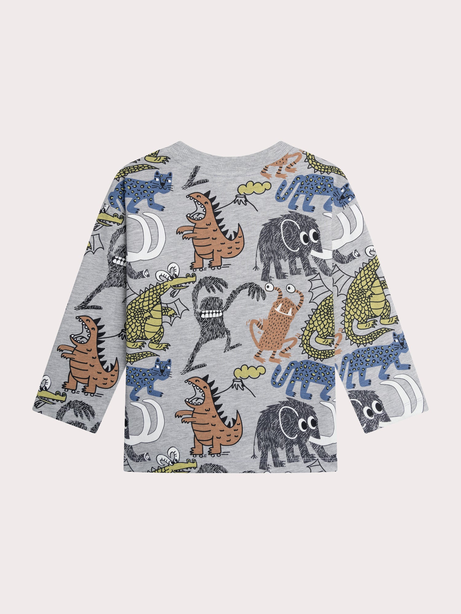 Grau meliertes T-Shirt mit Tier- und Monsterdruck
