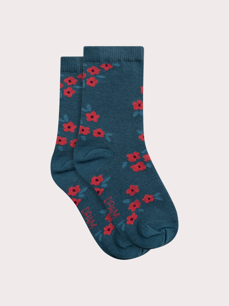 Blaue Socken mit Blumenmotiv für Mädchen