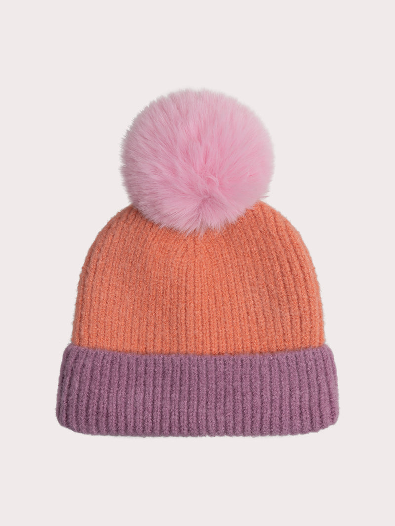 Bunt zweifarbiger Hut mit Pompon für Mädchen