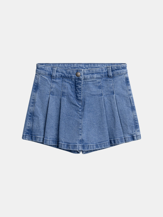 Kurze plissierte Denim-Jupe für Mädchen