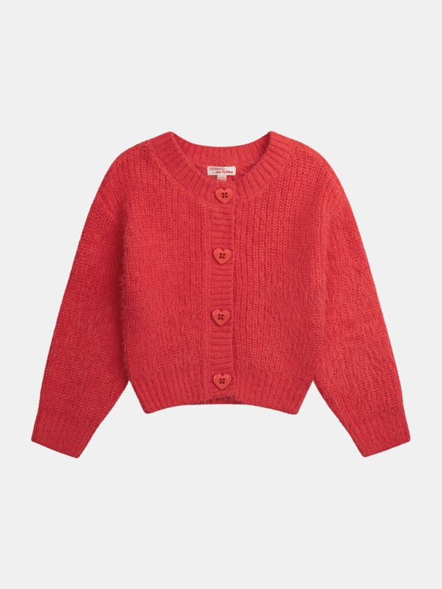 Roter Mädchen-Cardigan mit Herzknöpfen
