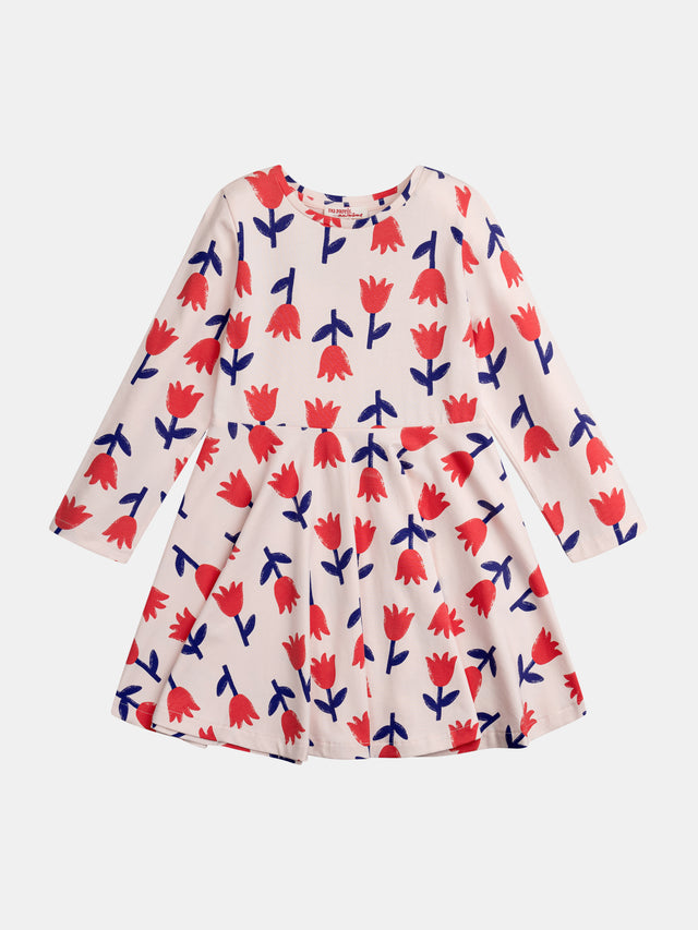 Ärmelloses Blumendruckkleid mit langen Ärmeln für Mädchen