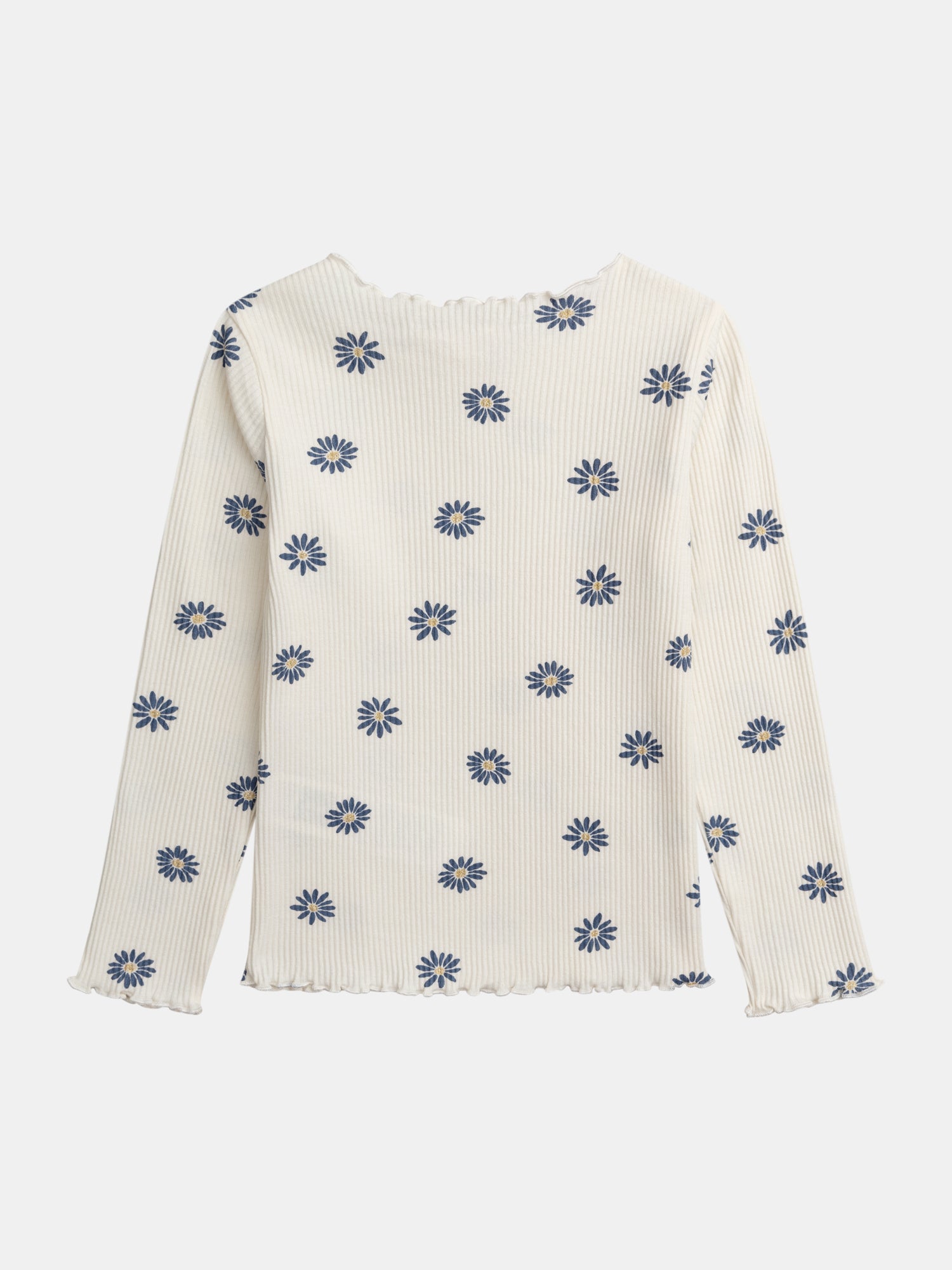 Langärmliges Ripp-T-Shirt ecru mit Blumenprint für Mädchen