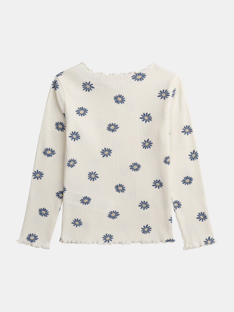 Ecru-langärmliges T-Shirt mit Blumenmuster für Mädchen
