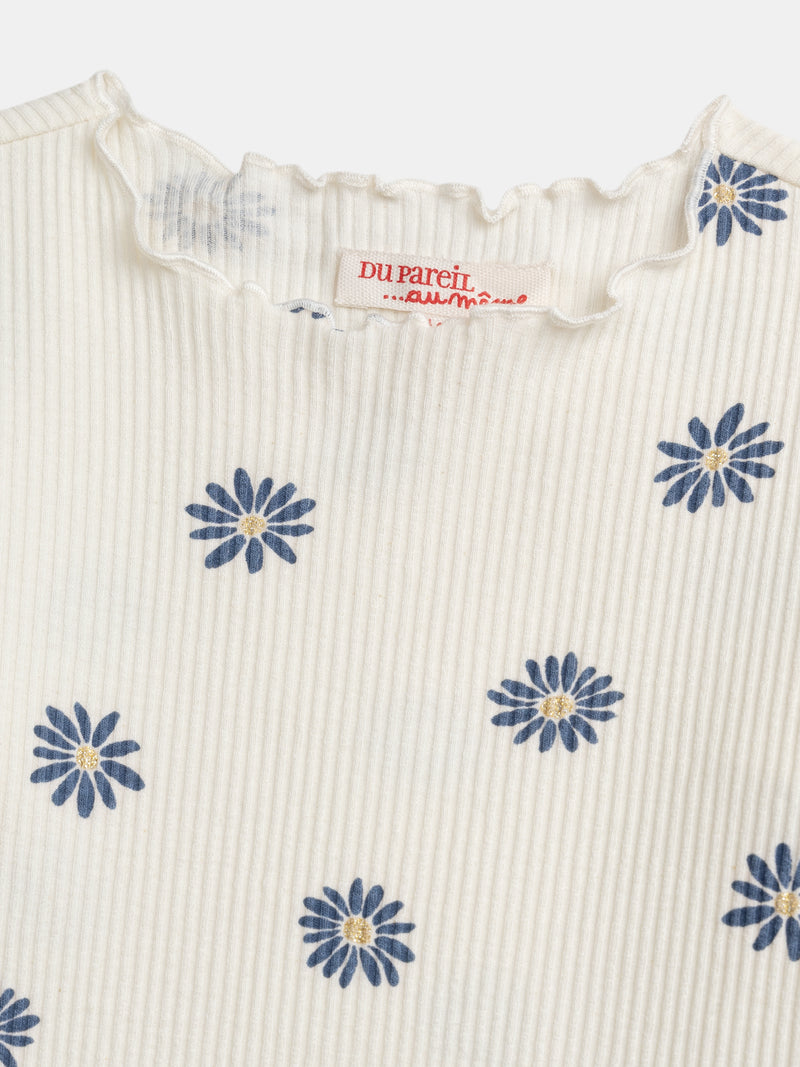 Ecru-langärmliges T-Shirt mit Blumenmuster für Mädchen