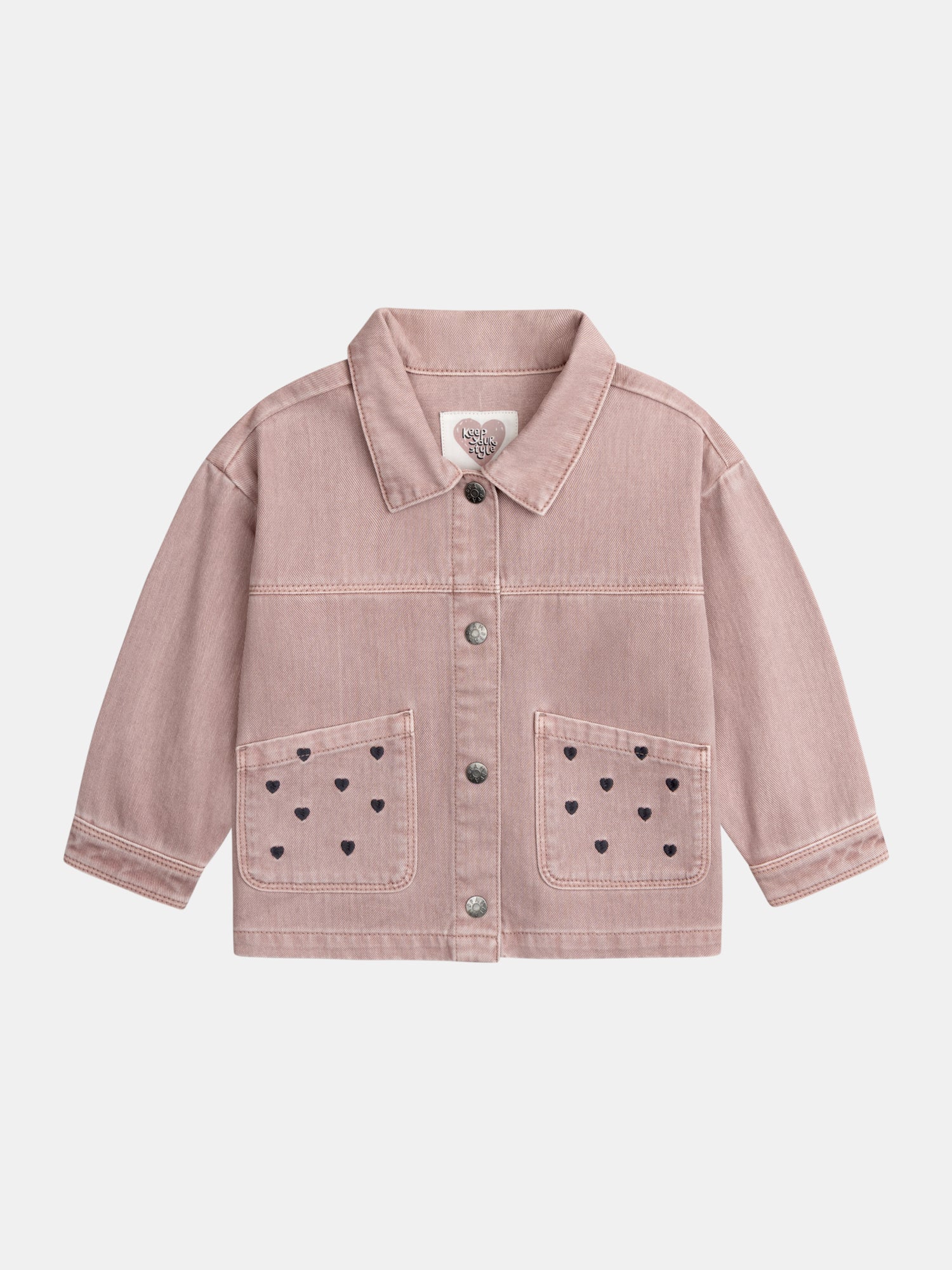 Veste rose à broderies cœur pour fille