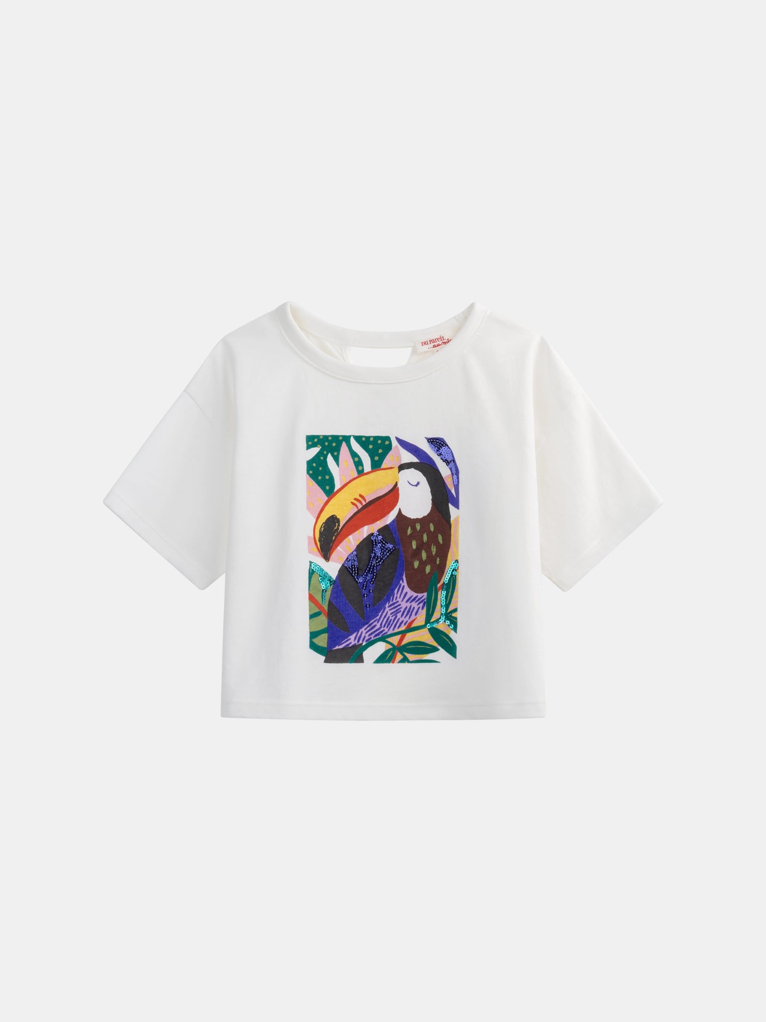 T-shirt écru animation toucan pour fille