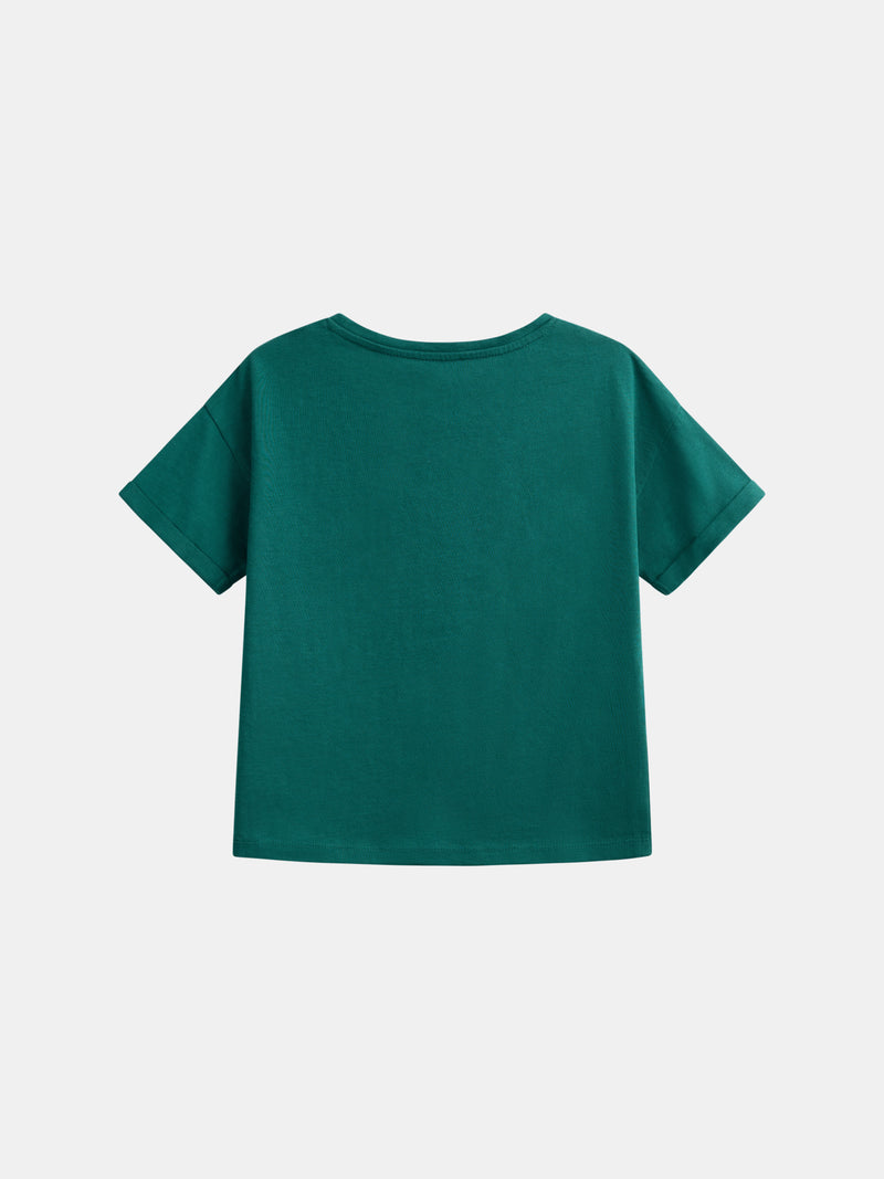 Grünes T-Shirt mit floralem Motiv für Mädchen