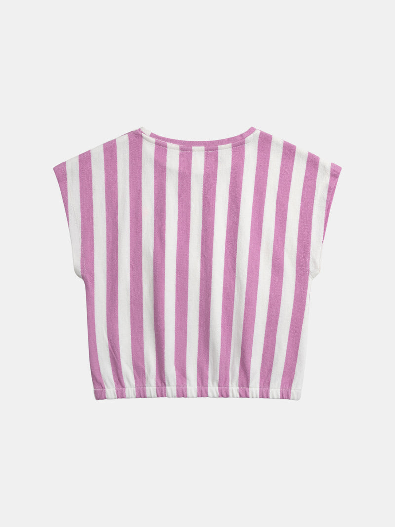 Gestreiftes T-Shirt in Rosa und Ecru für Mädchen