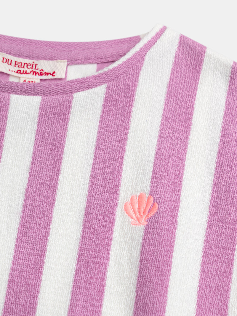 Gestreiftes T-Shirt in Rosa und Ecru für Mädchen