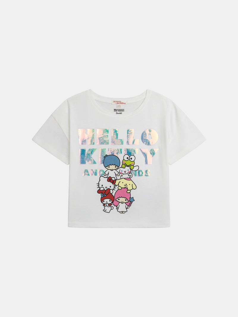 Weißes T-Shirt mit Hello Kitty und ihren Freunden